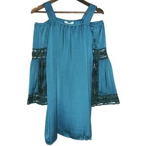 VaVa by Joy Han XS Teal Green Long Sleeve Cold Shoulder Flared Sleeve Dress